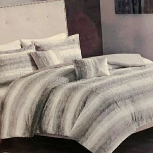 Grey stripped faux mink comforter